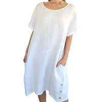 Sheela – Lässiges Kleid Aus Leinen Und Baumwolle Mit Taschen - Weiß