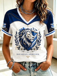 Damen-T-Shirt mit deutschem bayerischen Löwen-Print und V-Ausschnitt - als bild