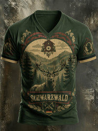 Herren-T-Shirt im Schwarzwald-Vintage-Stil mit V-Ausschnitt - Grün