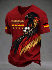 Bedrucktes T-Shirt mit V-Ausschnitt für Männer Deutscher Fußballfan - Rot