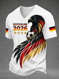 Bedrucktes T-Shirt mit V-Ausschnitt für Männer Deutscher Fußballfan - Weiß