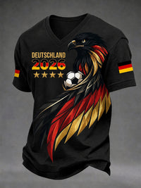 Bedrucktes T-Shirt mit V-Ausschnitt für Männer Deutscher Fußballfan - Schwarz