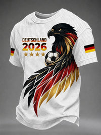 Herren-Waffelpiqué-T-Shirt mit deutschem Fußballfan-Print - Weiß