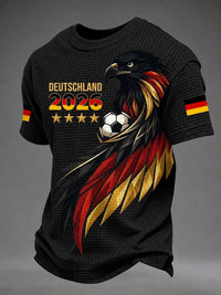 Herren-Waffelpiqué-T-Shirt mit deutschem Fußballfan-Print - Schwarz