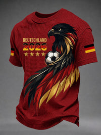 Herren-Waffelpiqué-T-Shirt mit deutschem Fußballfan-Print - Rot