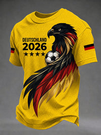 Herren-Waffelpiqué-T-Shirt mit deutschem Fußballfan-Print - Gelb