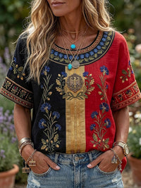 Damen-Boho-T-Shirt mit deutschem Blumenmuster - als bild