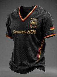Herren-Fußball-T-Shirt aus Deutschland mit V-Ausschnitt und Aufdruck - Schwarz