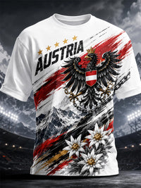 Herren-T-Shirt mit lässigem Motiv von österreichischen schneebedeckten Bergen - Weiß