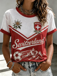 Damen-Fußballfan-T-Shirt aus der Schweiz mit O-Ausschnitt und Print - als bild