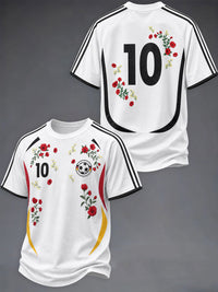 Herren-T-Shirt im Deutschland-Stil mit Blumenmuster und kurzen Ärmeln - Weiß
