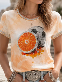 Sommerliches T-Shirt für Damen mit Obst- und Fußballmotiv - als bild