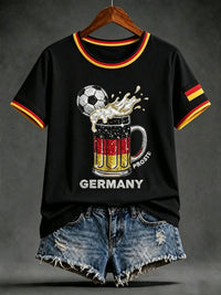 Damen-Artprint-T-Shirt mit kurzen Ärmeln, Deutschland-Design - Schwarz