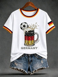 Damen-Artprint-T-Shirt mit kurzen Ärmeln, Deutschland-Design - Weiß
