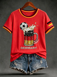 Damen-Artprint-T-Shirt mit kurzen Ärmeln, Deutschland-Design - Rot