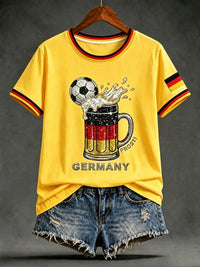 Damen-Artprint-T-Shirt mit kurzen Ärmeln, Deutschland-Design - Gelb