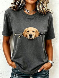 Damen-T-Shirt mit niedlichem Golden Retriever - Dunkelgrau