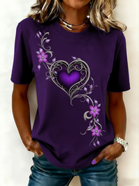 Damen-Vintage-T-Shirt mit lila Blumen kunst druck - Lila