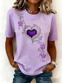 Damen-Vintage-T-Shirt mit lila Blumen kunst druck - Hell Lila