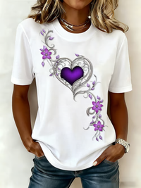Damen-Vintage-T-Shirt mit lila Blumen kunst druck - Weiß
