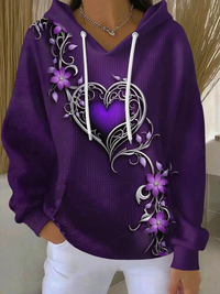 Damen Vintage Lila Blumen kunst Print Casual Hoodie - Lila