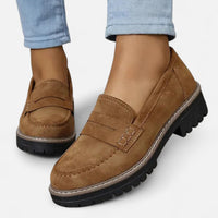 Stefanie | Damen Bequeme Niedrigem Absatz Plateau Loafer - Braun