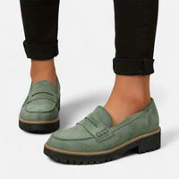 Stefanie | Damen Bequeme Niedrigem Absatz Plateau Loafer - Grün