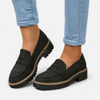 Stefanie | Damen Bequeme Niedrigem Absatz Plateau Loafer - Schwarz