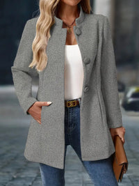 Stefanie | Damen Eleganter Knöpfen Herbstmantel - Grau