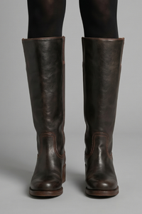 Stefanie | Damen Blockabsatz Wadenhohe Stiefel - Dunkelbraun