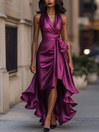 Stephanie | Dramatisches Satin-Maxikleid - Fuchsia