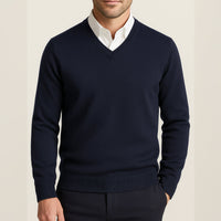 Felix | Herren Klassischer V-Ausschnitt Wollpullover - Blau