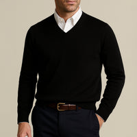 Felix | Herren Klassischer V-Ausschnitt Wollpullover - Schwarz