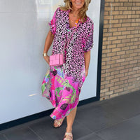 Damen Sommerkleid Leicht Luftig Leopardenmuster - Rosa