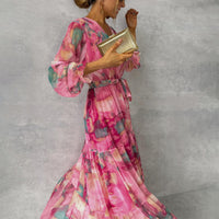 Susanne | Plissiertes Maxikleid mit Gürtel - Rosenrot