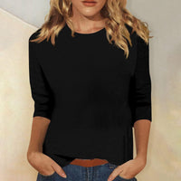 Svenja | Damen 3/4-Arm-Shirt Rundhals Basic Oberteil - Schwarz