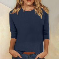 Svenja | Damen 3/4-Arm-Shirt Rundhals Basic Oberteil - Marineblau