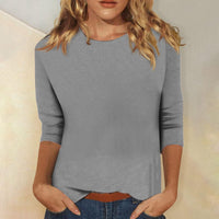 Svenja | Damen 3/4-Arm-Shirt Rundhals Basic Oberteil - Grau