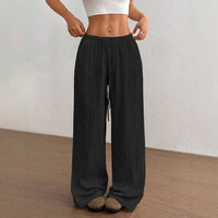 Svenja | Damen Weite Hose Elastischer Bund Kordelzug - Schwarz