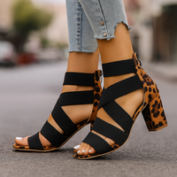 Tabitha | Damen Riemchensandalen mit Blockabsatz Leopardenmuster - Hellbraun