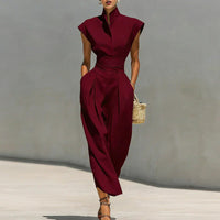 Tabitha | Damen Ärmelloses Midikleid mit Stehkragen - Burgunder