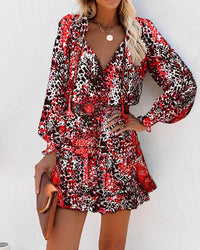 Tara | Damen Langärmliges Blumenkleid - Rot