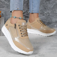 Tatjana | Damen Plateau Sneaker mit Schnürung - Aprikose