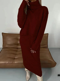 Thalina | Damen Strick-Set Zweiteilig Kleid Pullover - Rot