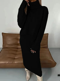 Thalina | Damen Strick-Set Zweiteilig Kleid Pullover - Schwarz