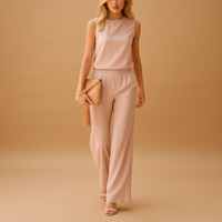 Thekla | Damen Ärmelloser Weites Bein Jumpsuit - Rosa