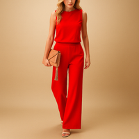 Thekla | Damen Ärmelloser Weites Bein Jumpsuit - Rot