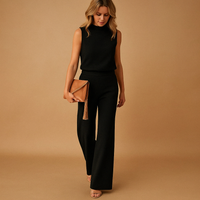 Thekla | Damen Ärmelloser Weites Bein Jumpsuit - Schwarz
