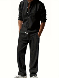 Theron | Herren Stehkragen Zweiteiler Hemd und Hose Set - Schwarz