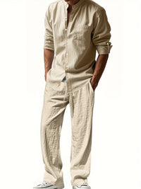 Theron | Herren Stehkragen Zweiteiler Hemd und Hose Set - Khaki